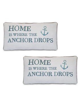 2 Provincetown 12"x24" Feather-Filled Pillows w/ Home is Where the Anchor Drops